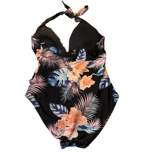 DKNY Floral Halter Neck Swimsuit in Black/Peach/Blue Size L — never worn - Picture 5 of 9